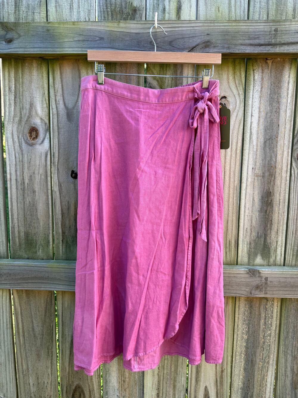 Hand-Dyed Fuchsia Linen Wrap Midi Skirt